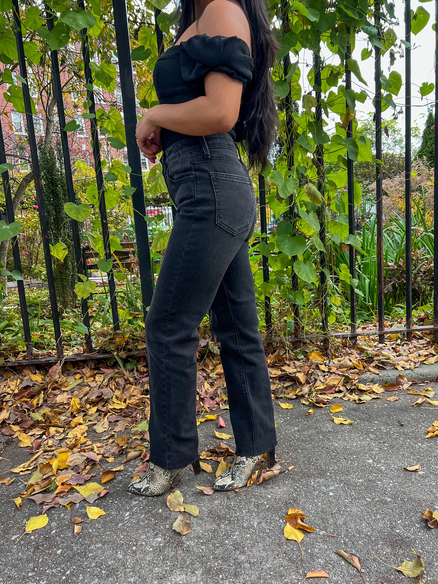 Petite Washed Black Straight Leg Jeans
