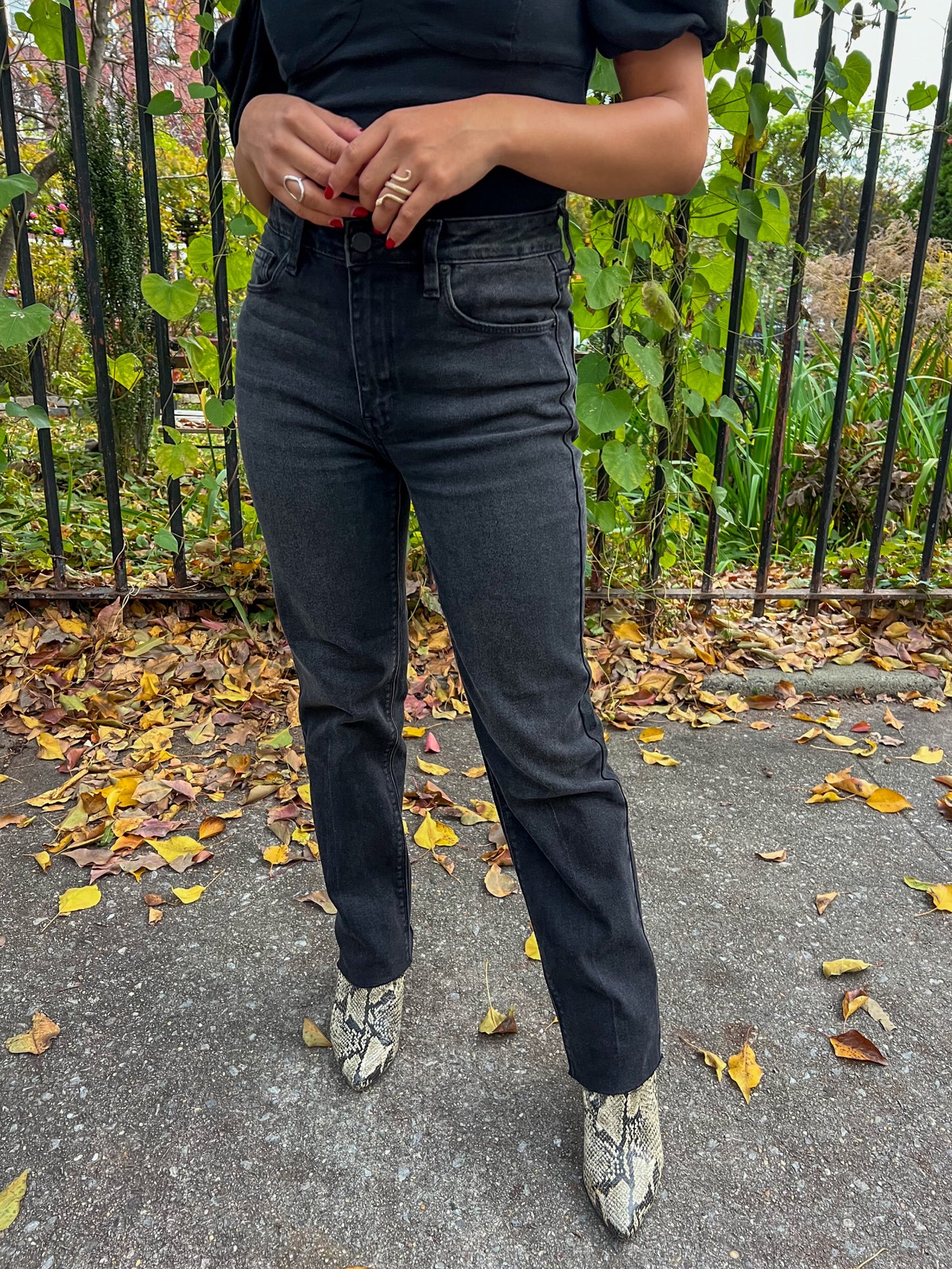 Petite Washed Black Straight Leg Jeans