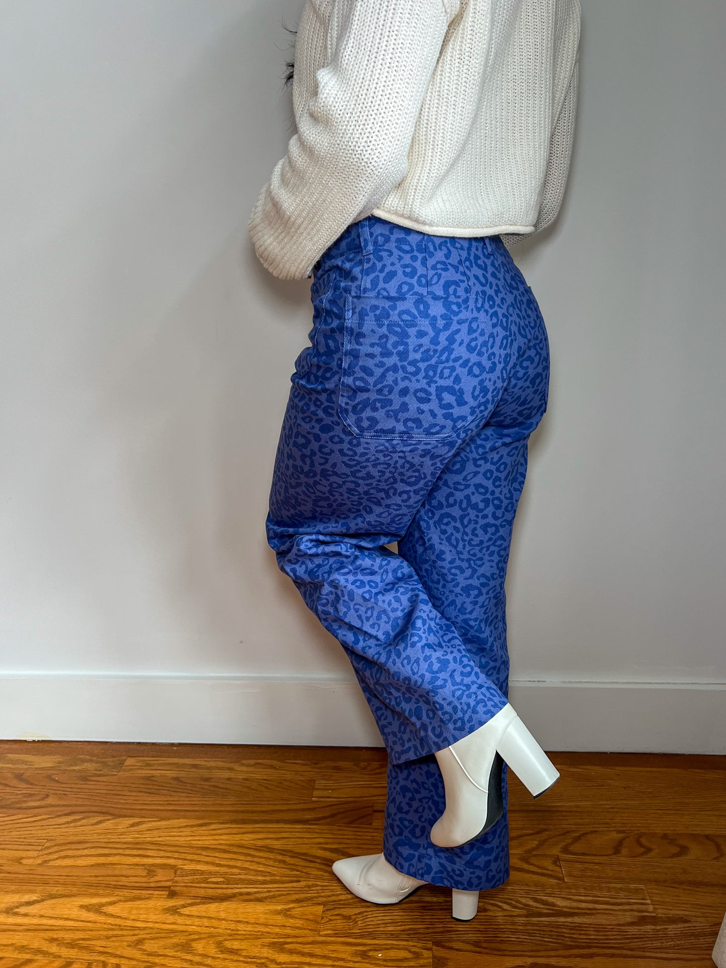 Petite Blue Leopard Wide Leg Jeans