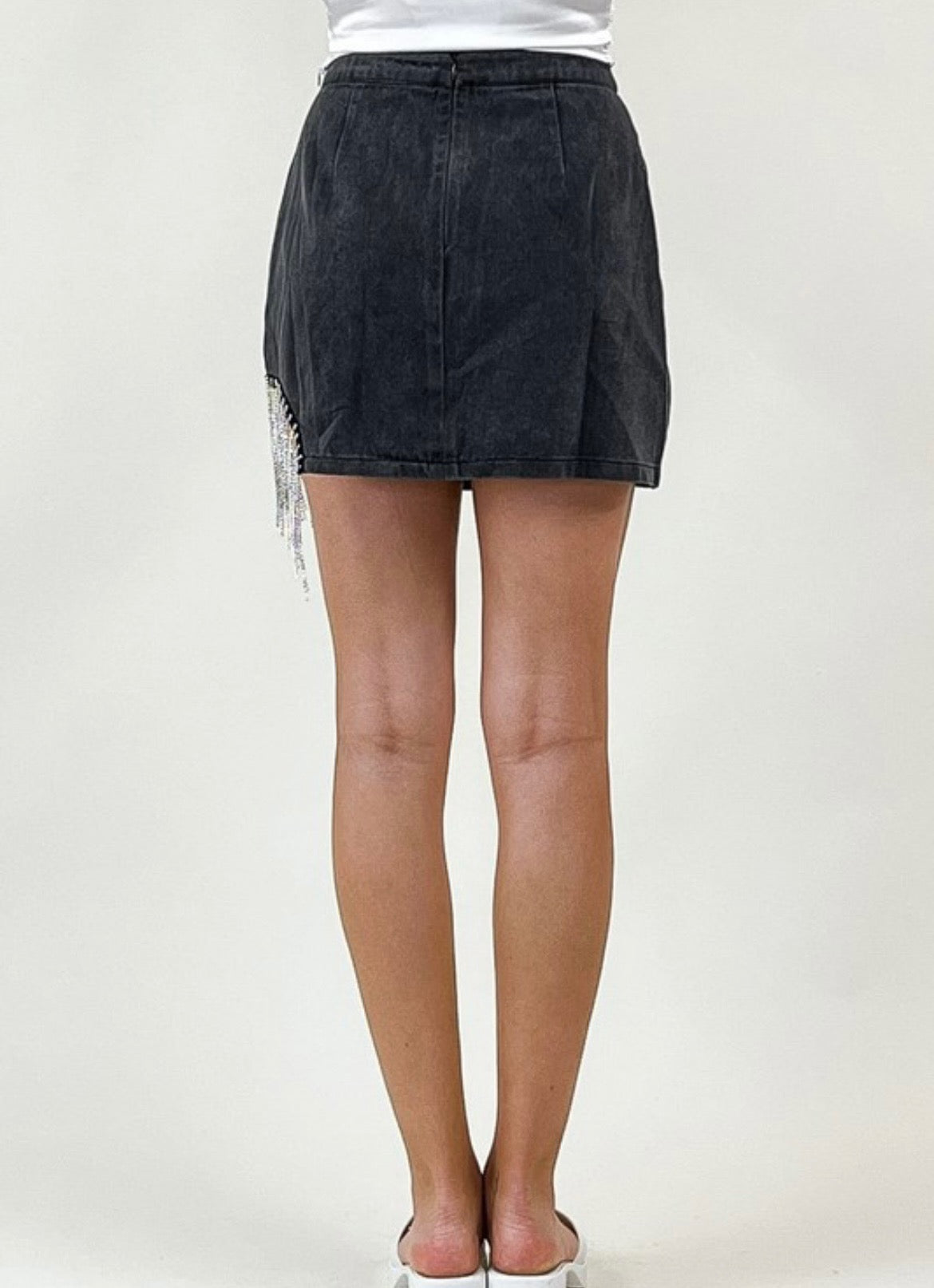 Beyoncé - Black Denim Skirt with Rhinestone Fringe