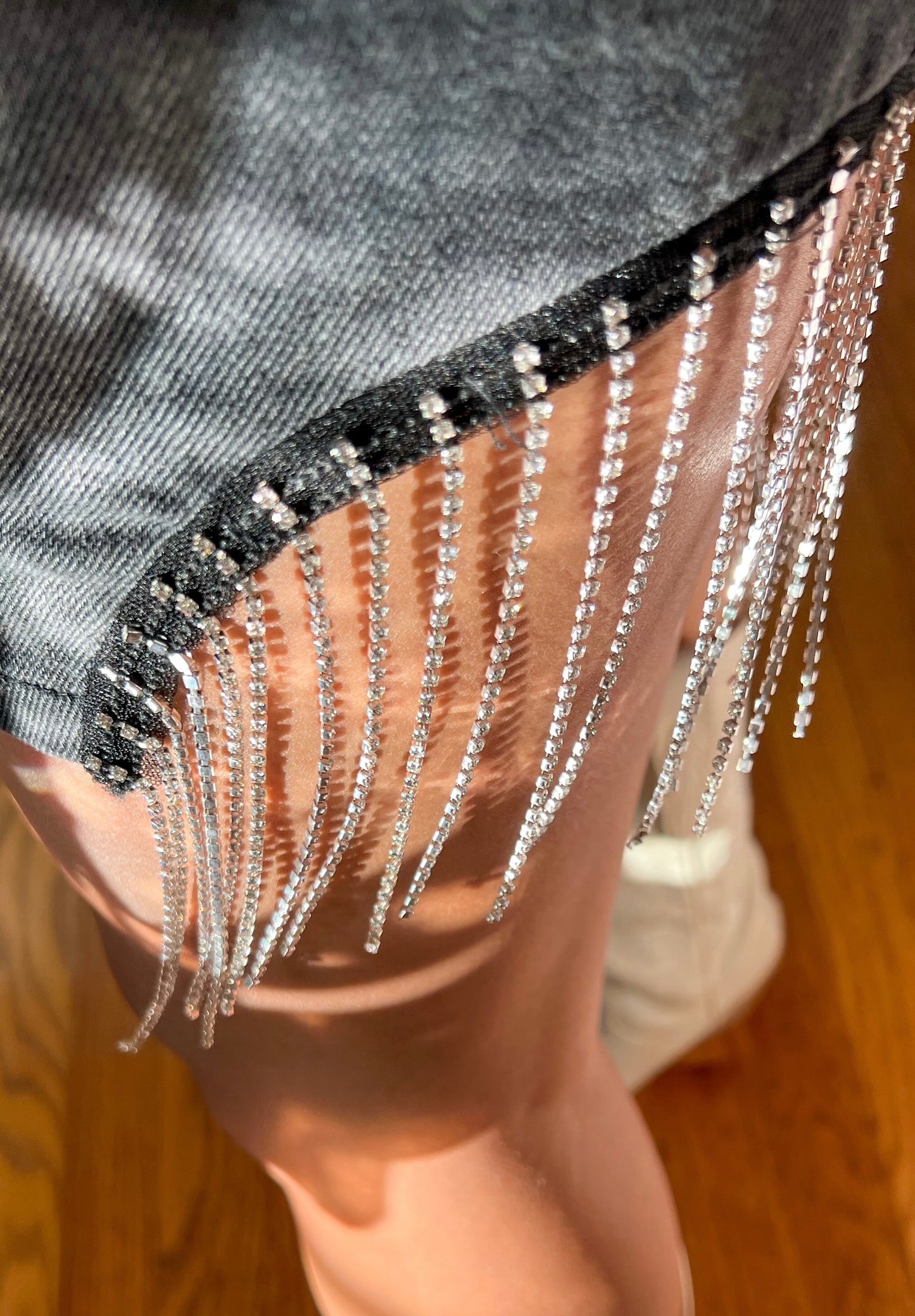 Beyoncé - Black Denim Skirt with Rhinestone Fringe