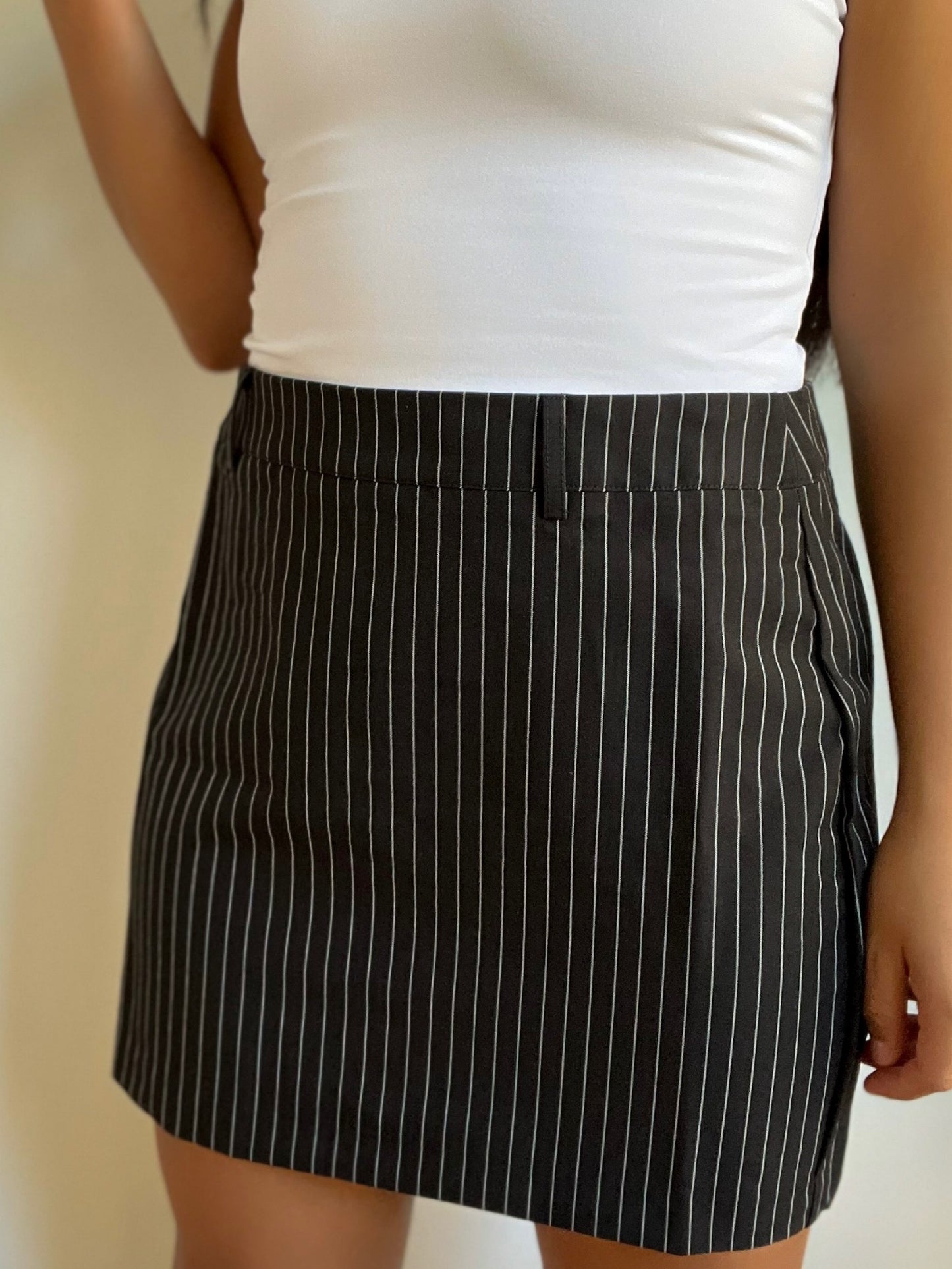 Penelope - Black Pinstripe Mini Skirt