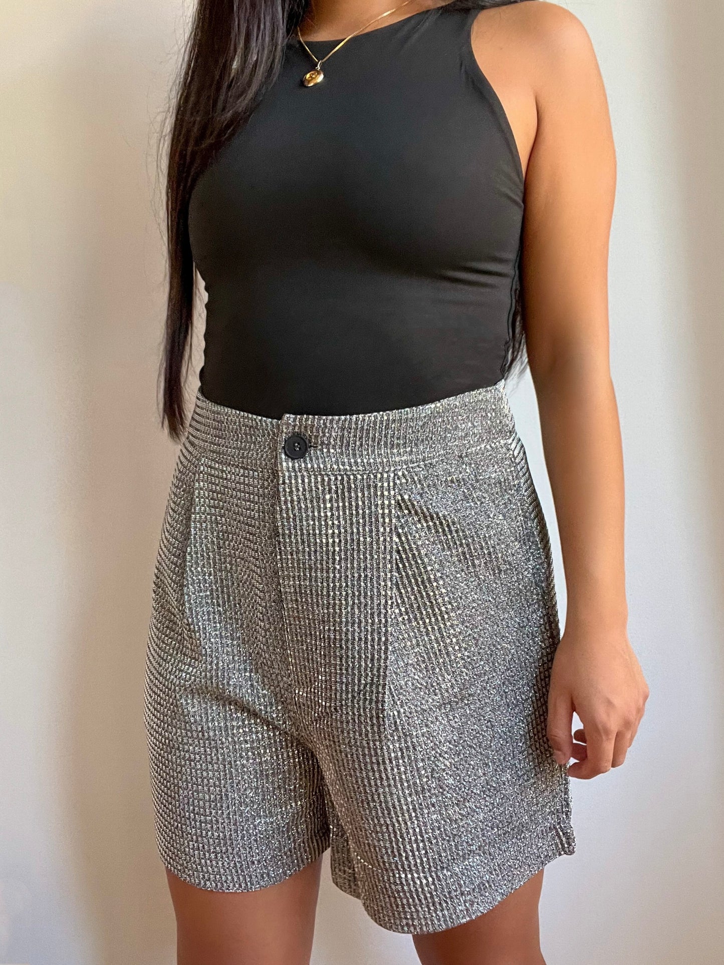 Yoncé - Silver Metallic High-Waisted Shorts