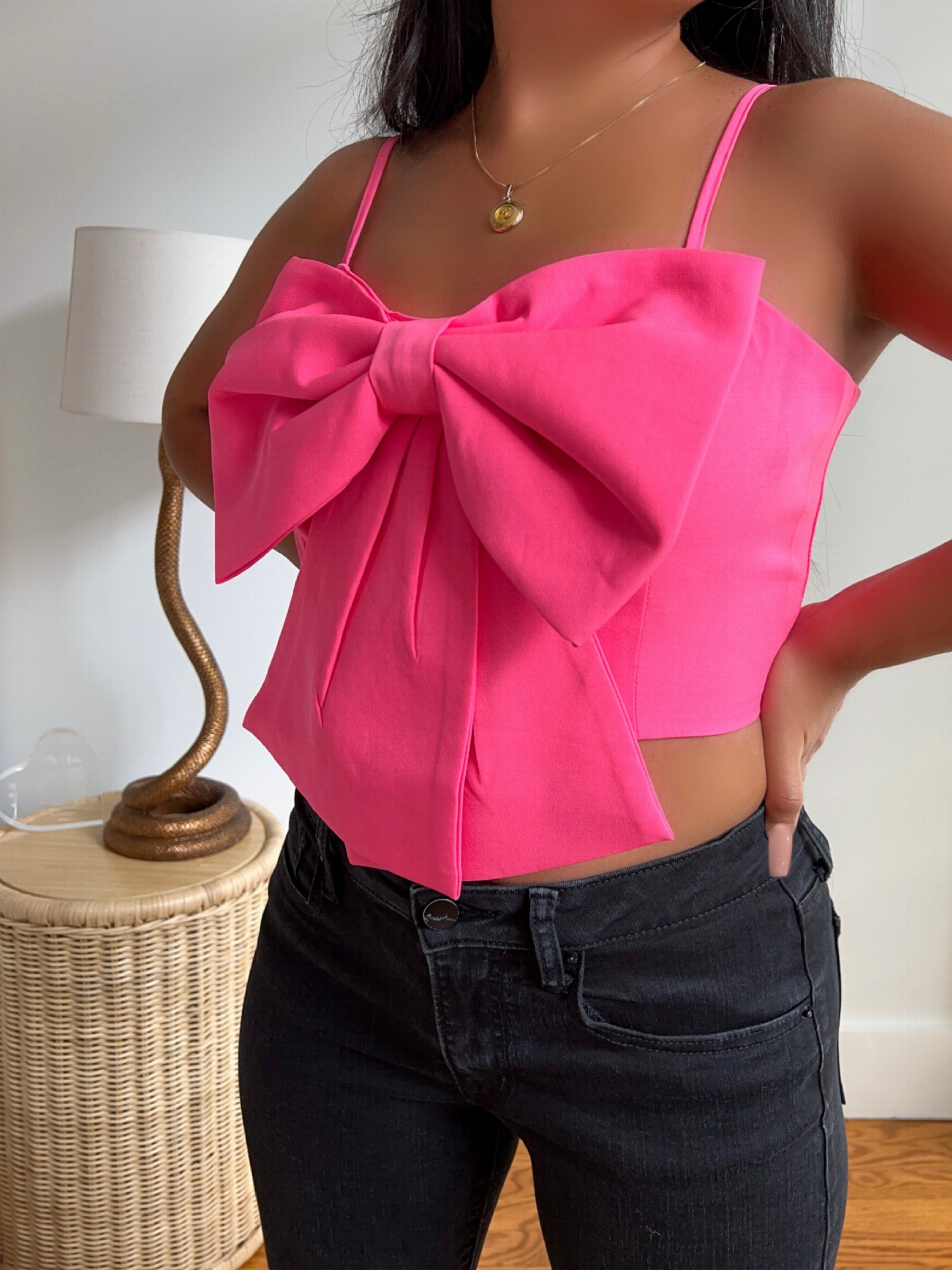 Pretty Big Bow Crop Top in White & Pink Pretty & Petite