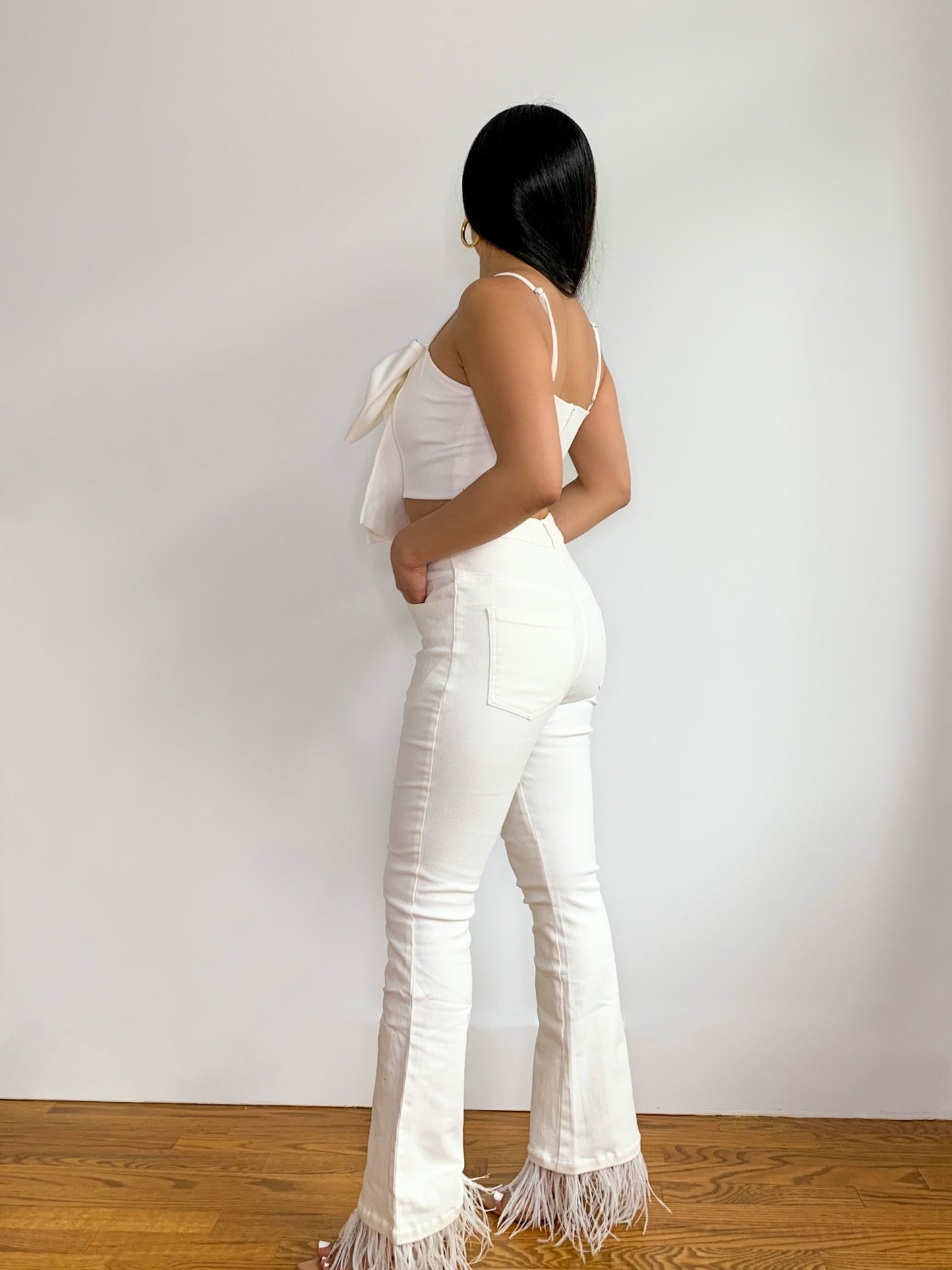 Swan - Petite Feather Hem Flare Jeans