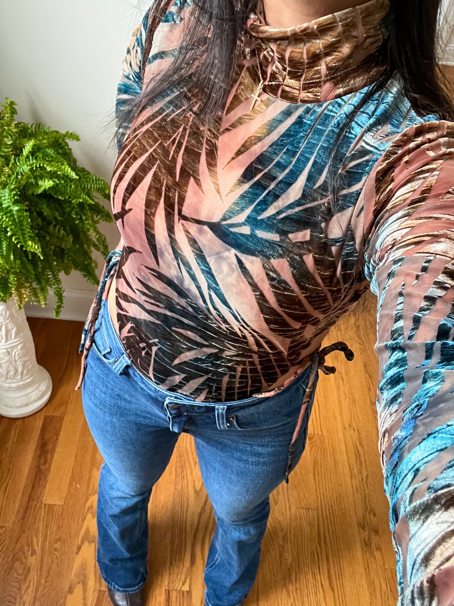 Palma High-Cut Velvet Mesh Bodysuit