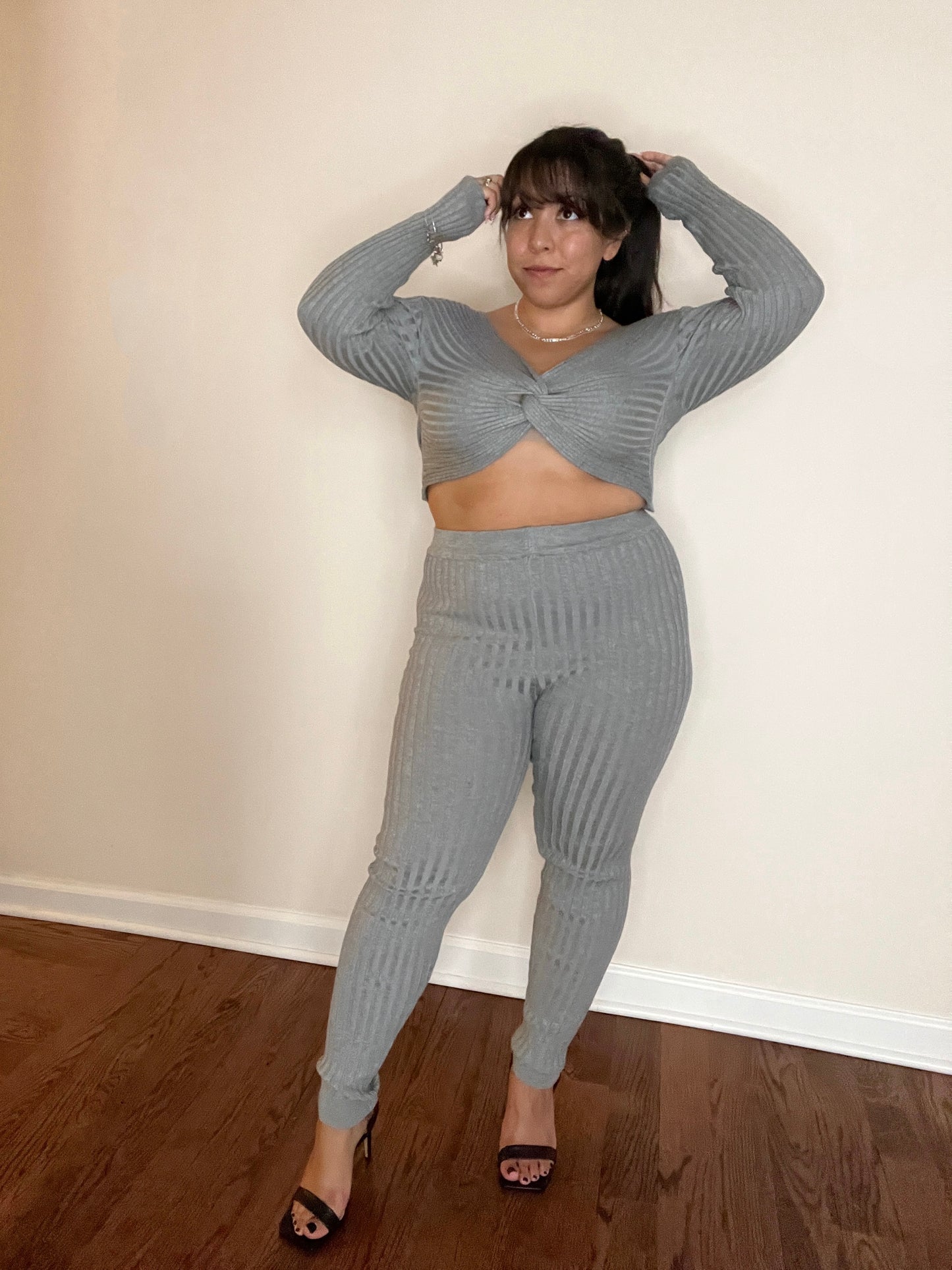 Offline - Heather Grey Petite Ribbed Knit Set