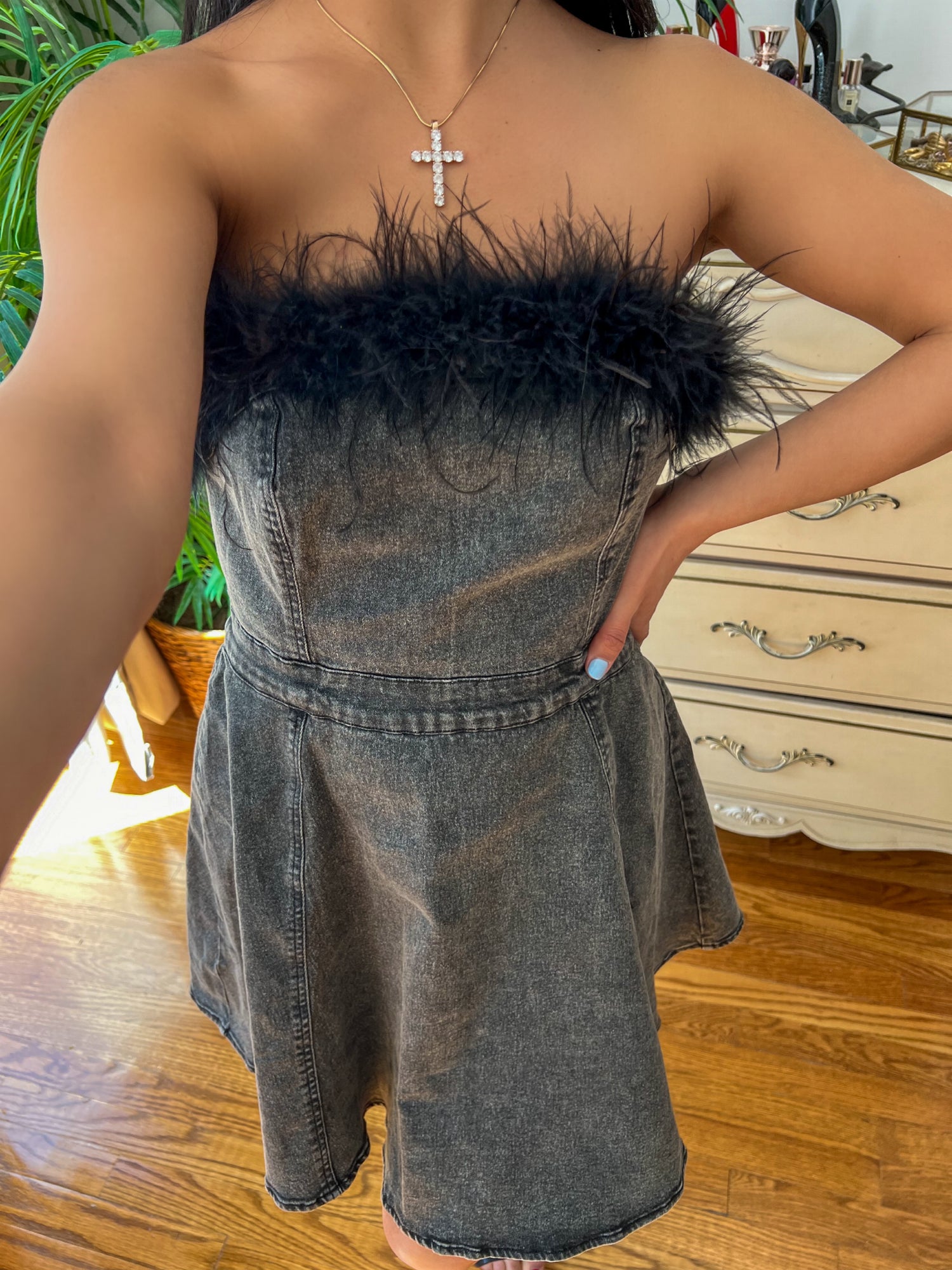 Black Swan - Strapless Denim Dress Pretty & Petite Black Swan - Strapless Denim Dress Pretty & Petite