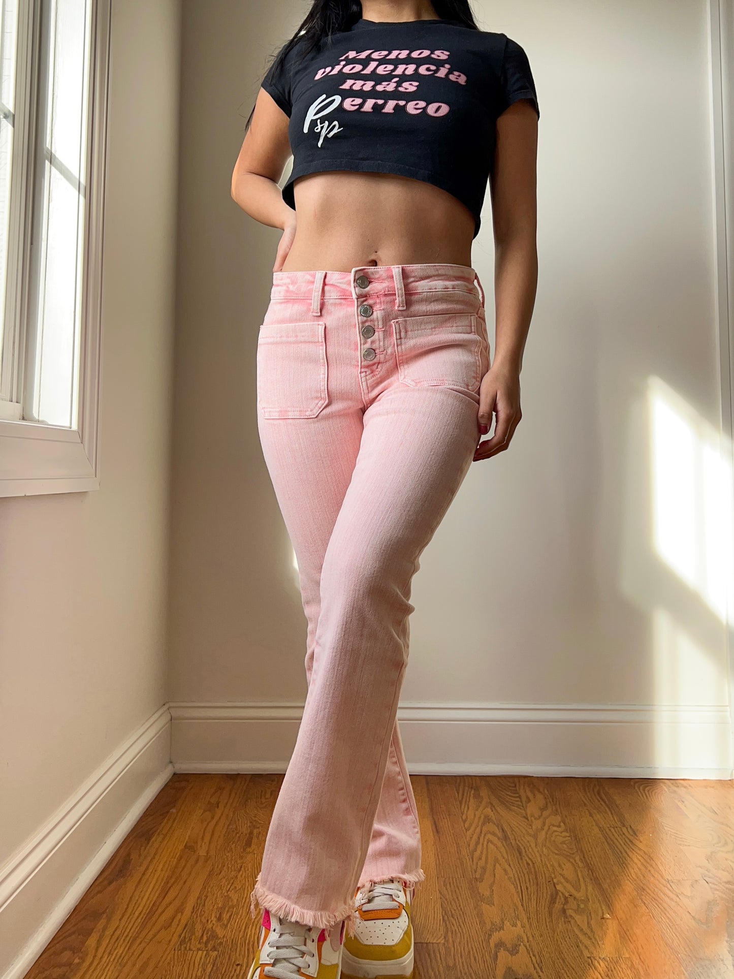 Extra Petite Pink Flare Jeans