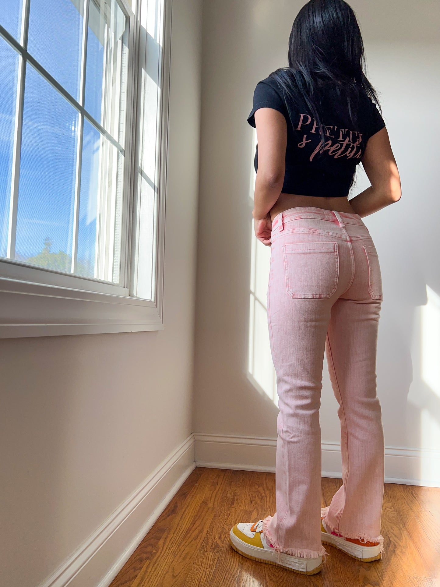 Extra Petite Pink Flare Jeans