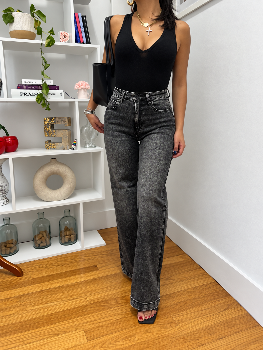 Petite Vintage Black Wide Leg Jeans
