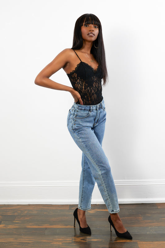 Lace Me Up - Petite Blue Denim Jeans