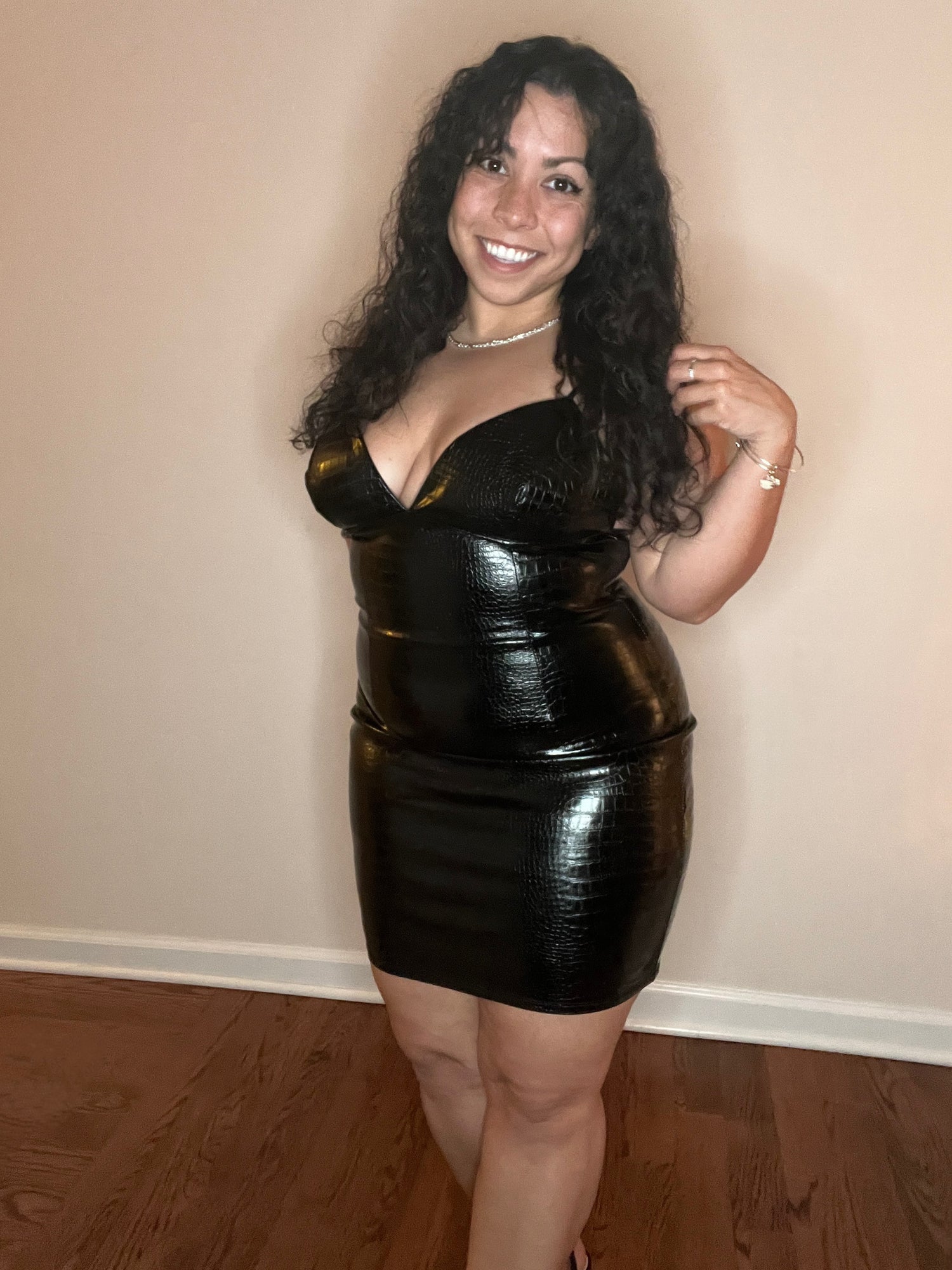 Croc Black Faux Leather Mini Dress Pretty & Petite Croc Black Faux Leather Mini Dress Pretty & Petite