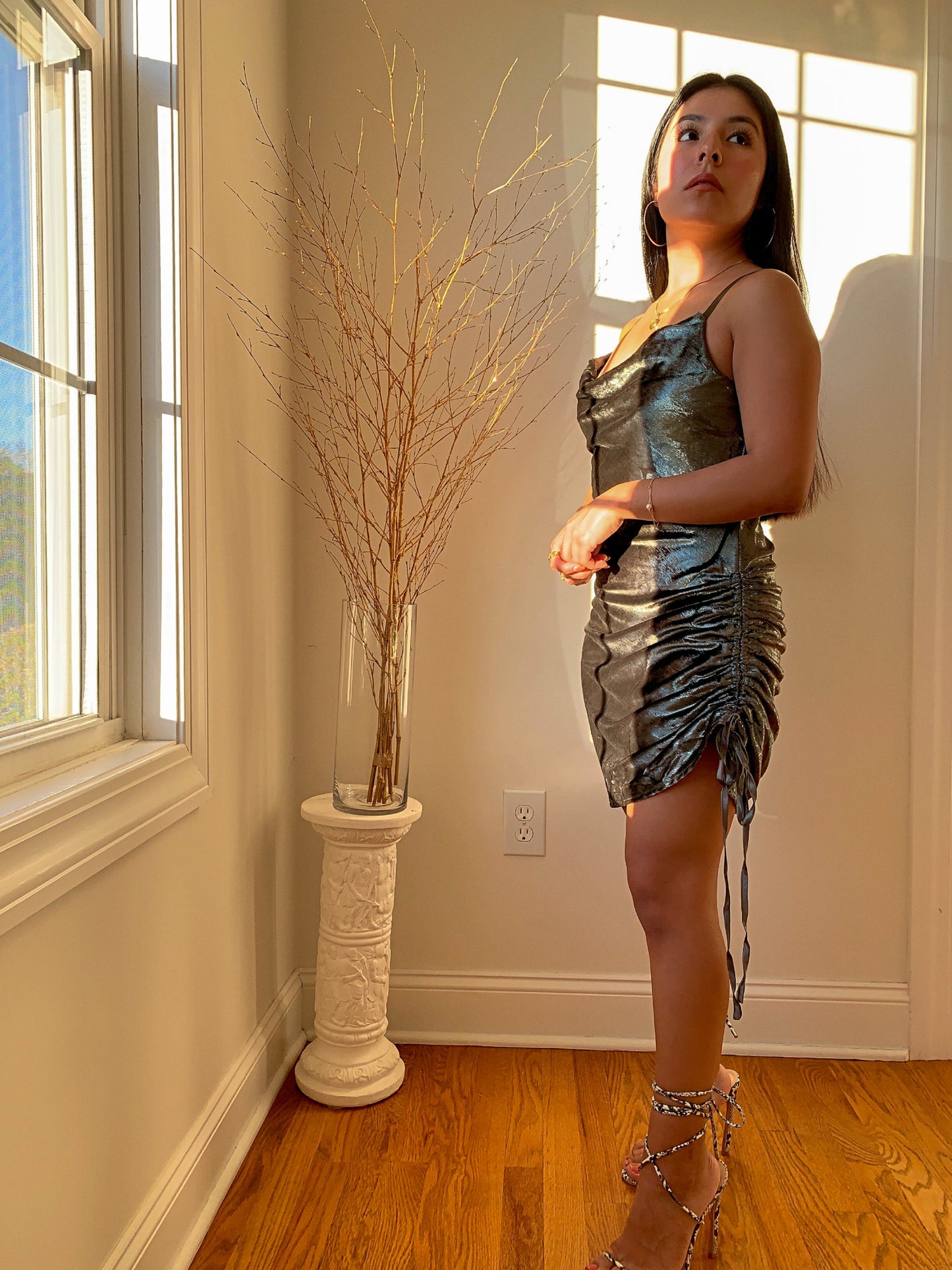 Party Time Olive Sparkling Velvet Dress
