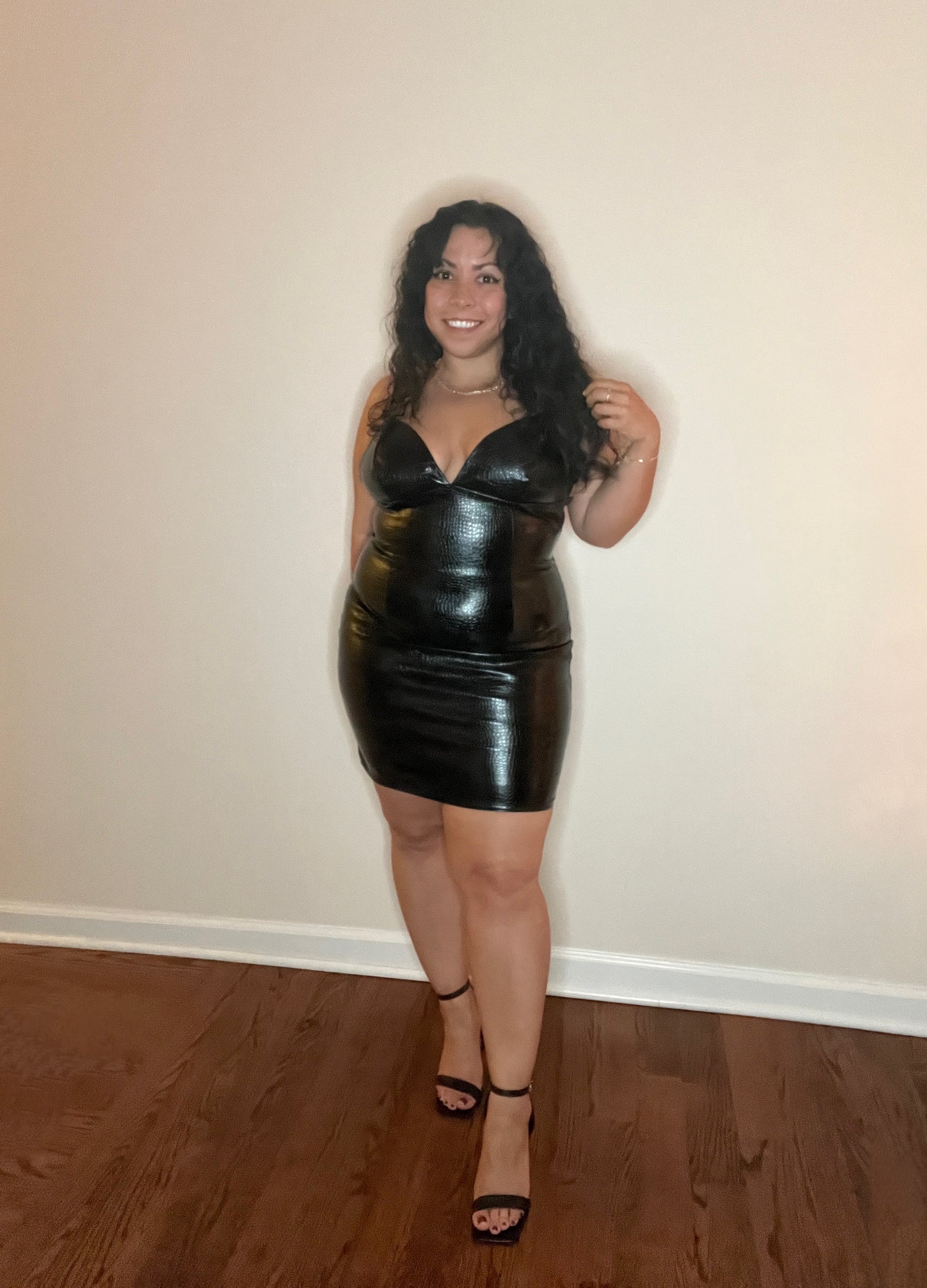 Croc Black Faux Leather Mini Dress Pretty & Petite Croc Black Faux Leather Mini Dress Pretty & Petite