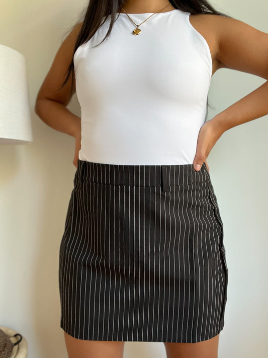 Penelope - Black Pinstripe Mini Skirt