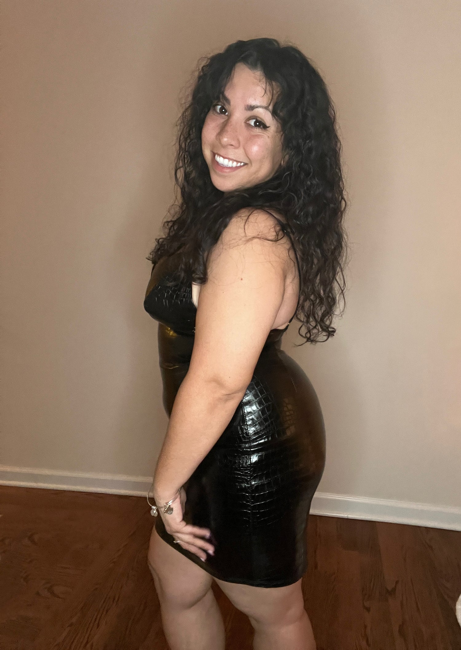 Croc Black Faux Leather Mini Dress Pretty & Petite Croc Black Faux Leather Mini Dress Pretty & Petite